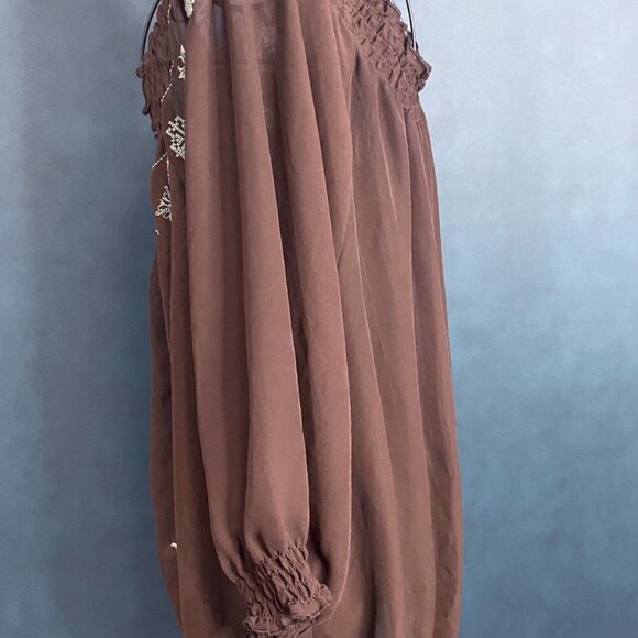 Unique Spectrum - Brown Sheer Off Shoulder Peasant Top - Picture 6 of 7